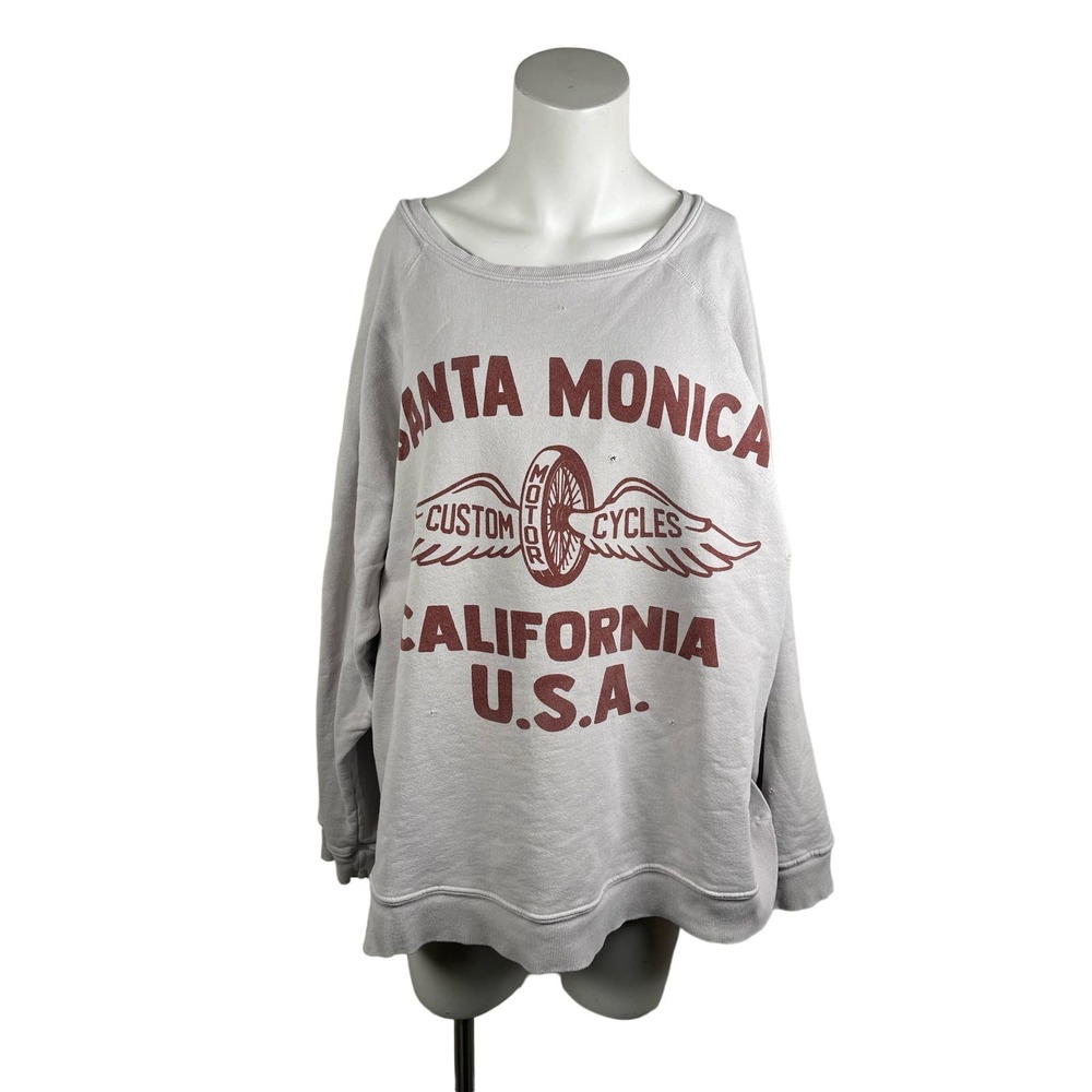 Santa Monica Graphic Sweatshirt - Light Gray with Burgundy Print